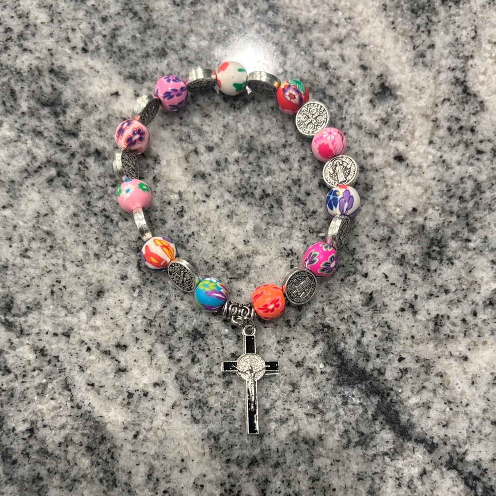 Colorful Beaded  Bracelet with Cross Charm